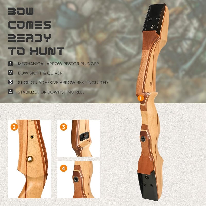 motion zeus Standard Target Archery for Adult & Youth Beginner, 62 Inch Wooden Takedown Recurve Bow for Training,Hunting, Practice & Competition（20-50lbs） - Image 3
